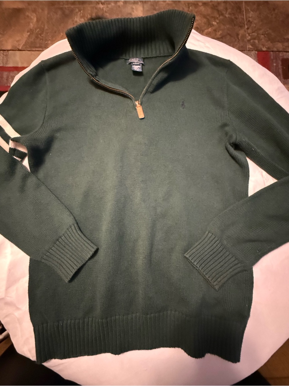 Polo by Ralph Lauren Green Crewneck youth XL Sweater with White Sleeve Stripes